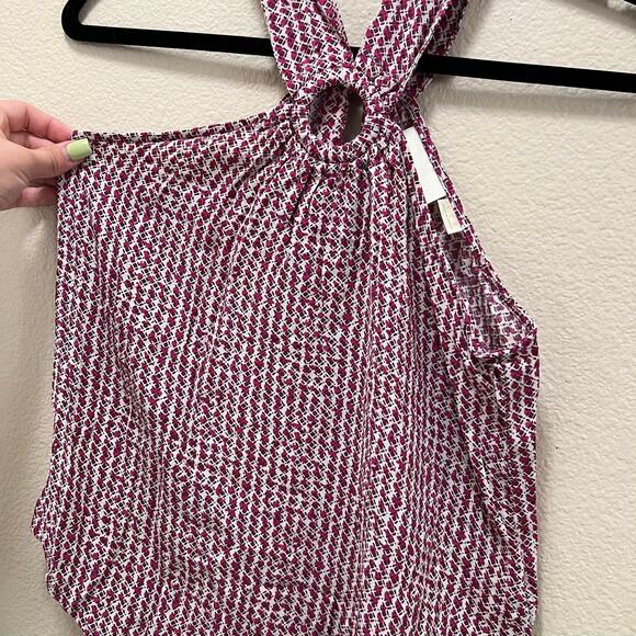 Maeve by Anthropologie Mica Keyhole Halter Style Pink Gometric Print Blouse Sz 0 - Picture 6 of 10